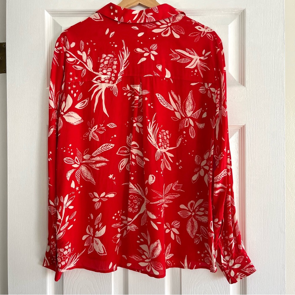 & Other Stories 100% Silk Long Sleeve Button Down Collared Blouse Red & White 10 - Picture 10 of 16